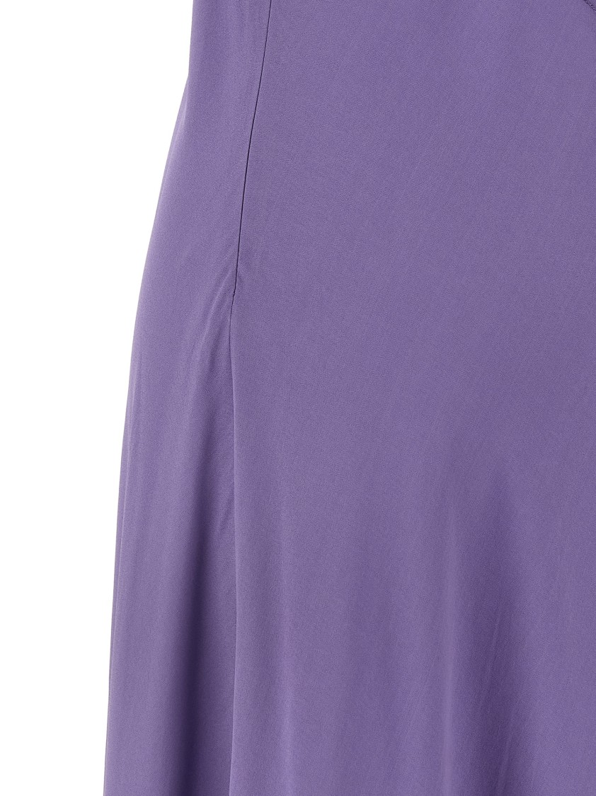 Twinset Twin-set Deep V-neck Maxi Dress With Flounced Hem In Purple