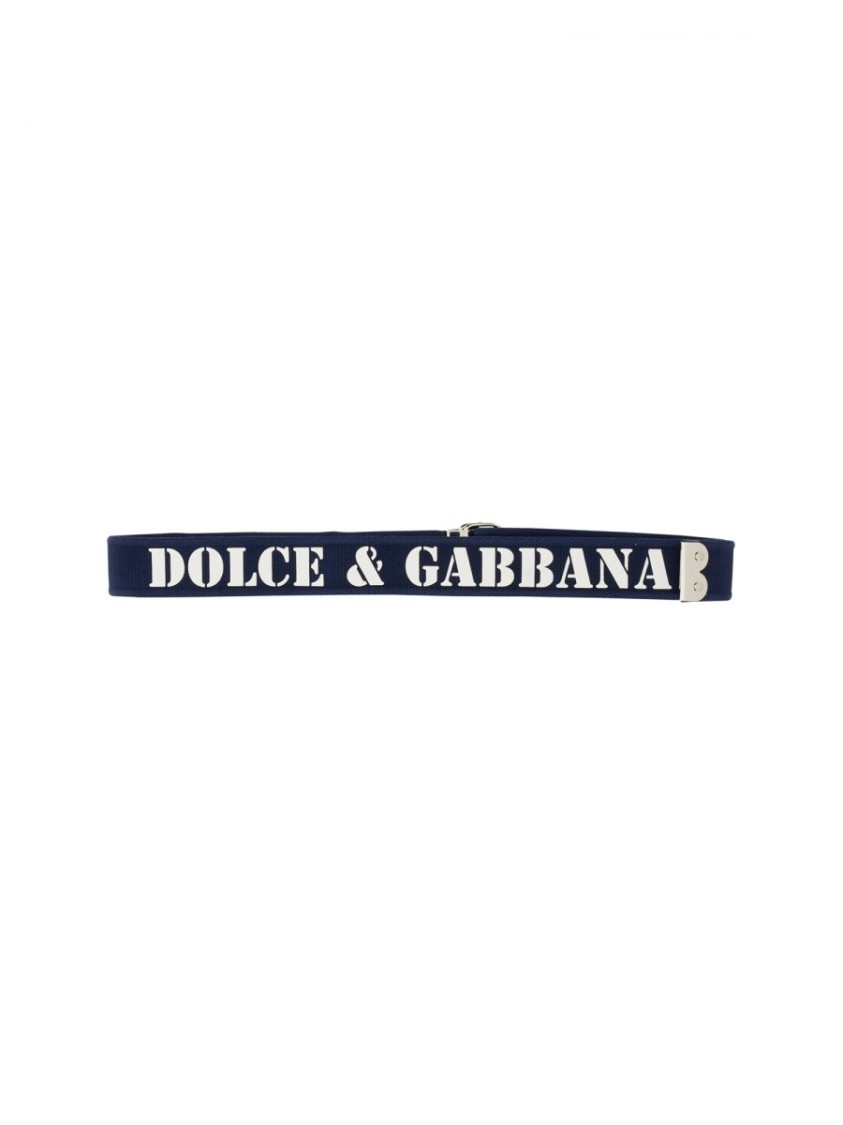 Dolce & Gabbana Logo-print Buckled Belt In Blue