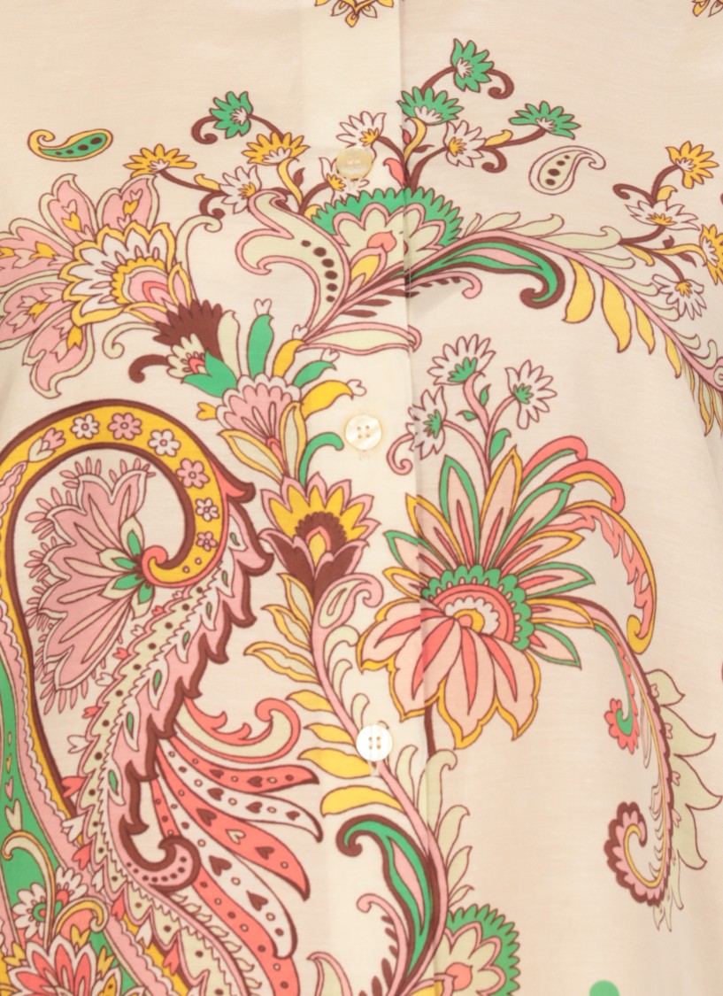 Etro Multicolor Shirt With Classic Collar And All-over Paisley Print In Cotton And Silk Woman In Neutrals