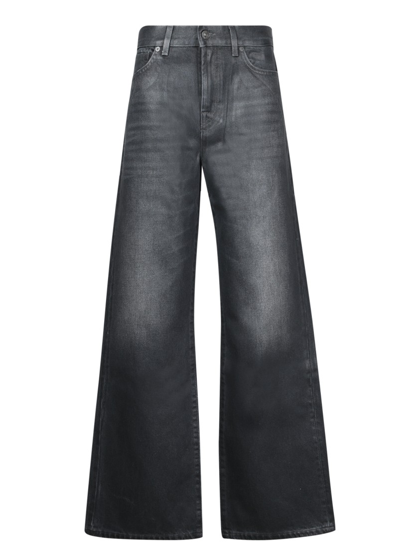 7 For All Mankind Wide-leg Black Jeans With Classic Five-pocket Design In Black