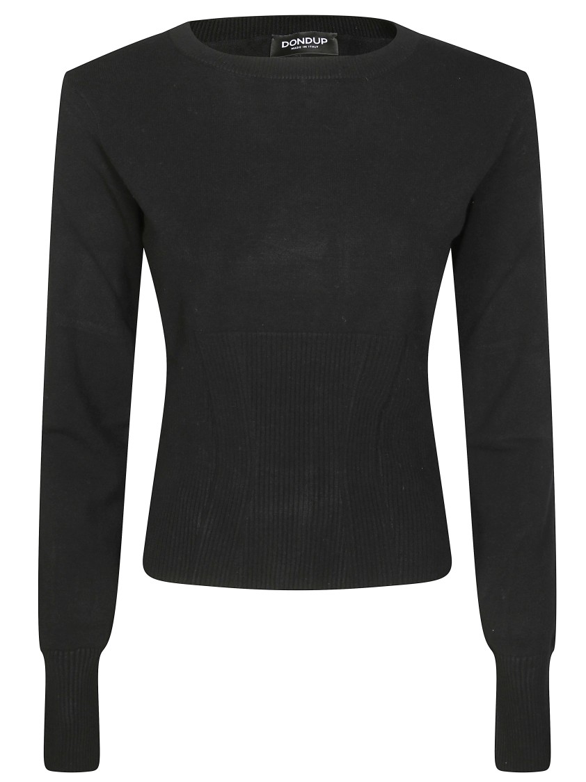 Dondup Fitted Ribbed Knit Sweater With Classic Round Neckline In Black