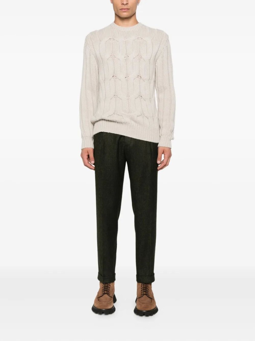 Drumohr Textured Cable Knit Cashmere Sweater In Neutral