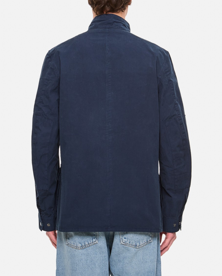 Barbour Front Button Closure Jacket With Ribbed Collar In Blue