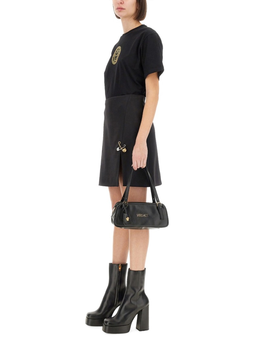 Versace Safety Pin A-line Wool Mini Skirt In Black