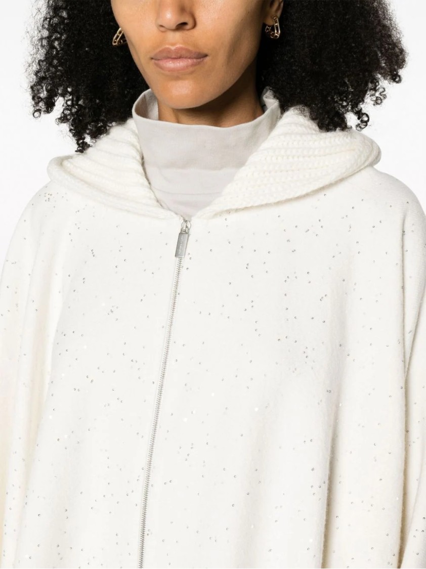 Fabiana Filippi Textured White Cape With Cozy Hood In White