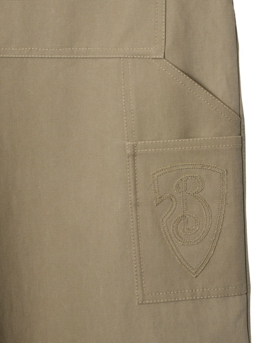 Burberry Beige Pants With Logo Embroidery On The Side And Turn-up Checked Hem In Cotton Man In Neutrals