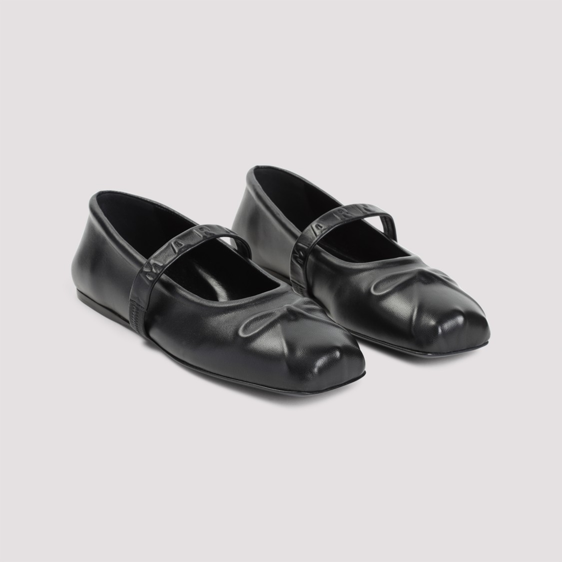 Marni Black Ballerinas With Embossed Bow Detail On The Front In Leather Woman In Black