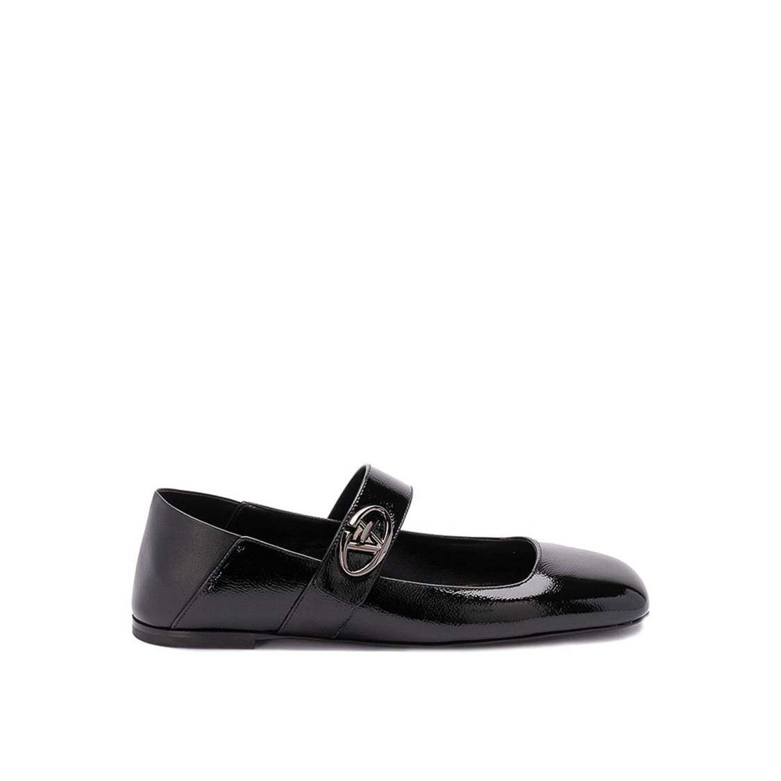 Valentino Garavani Vlogo Locker Mary-jane Ballerina In Eel With Flower Application Woman Black 37.5