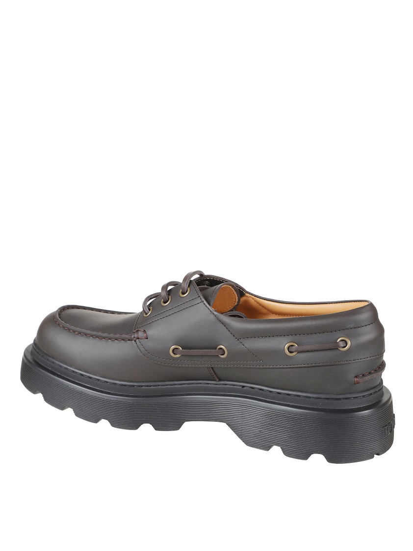 Tod's Brown Leather Loafers With Rounded Toe And Chunky Sole In Gray