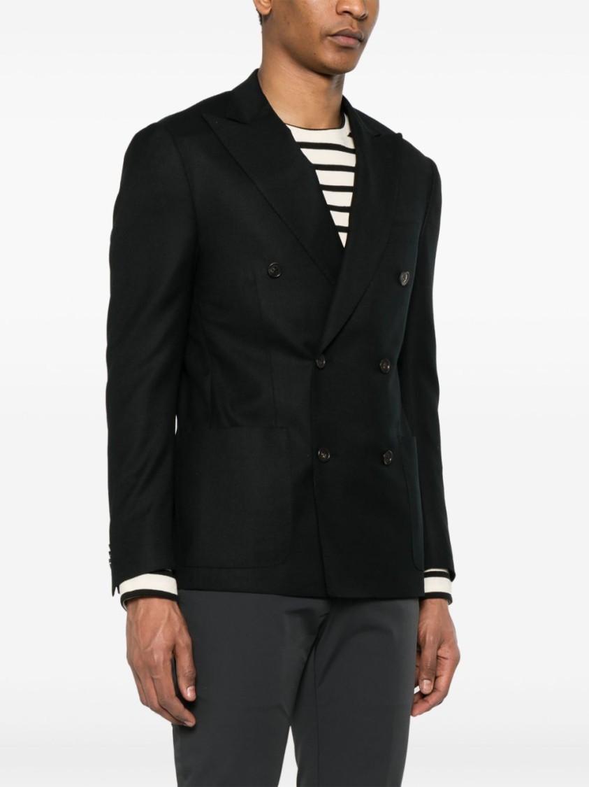 Corneliani Double-breasted Black Jacket With Tailored Fit In Black