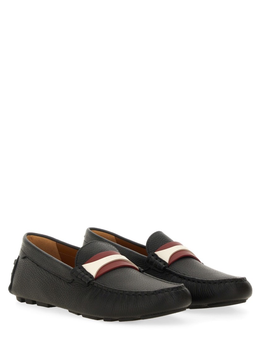 Bally Textured Leather Driver Loafers With Contrast Stripe