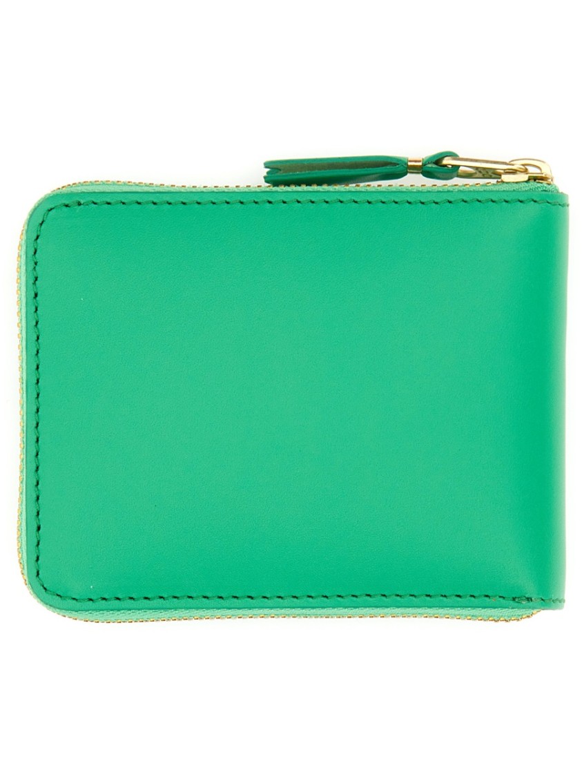 Shop Comme Des Garçons Zip-around Green Calfskin Wallet
