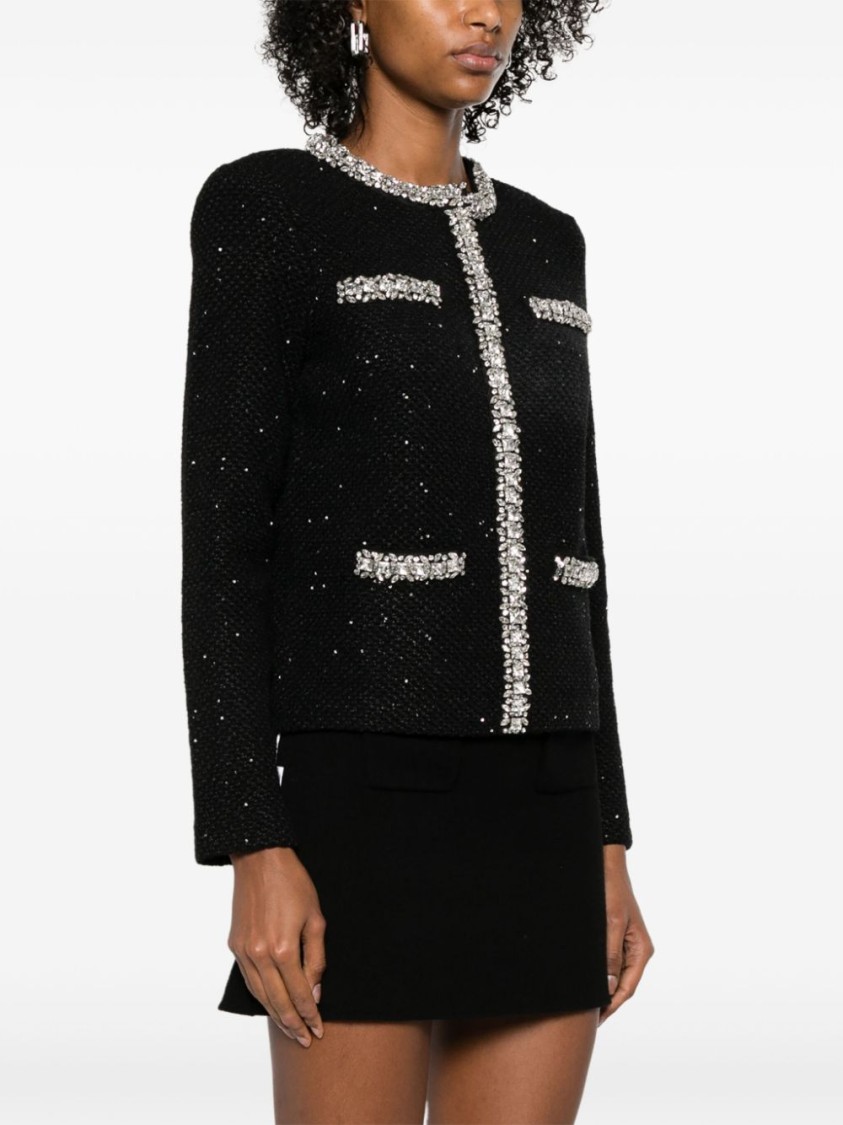 SELF-PORTRAIT SELF-PORTRAIT BLACK COTTON WOOL BLEND SEQUIN JACKET