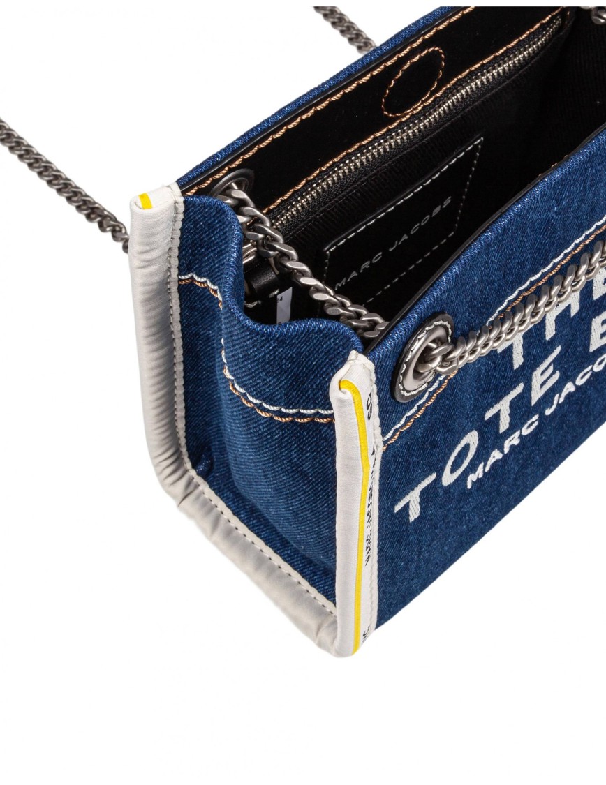 Marc Jacobs Sac Cabas The Denim Chain Micro Tote Bag In Blue