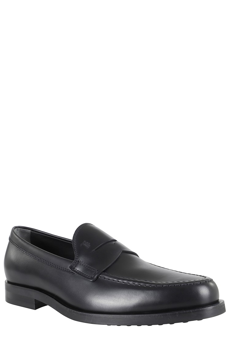Tod's Formal Loafer With Embossed Logo In Smooth Leather In Black