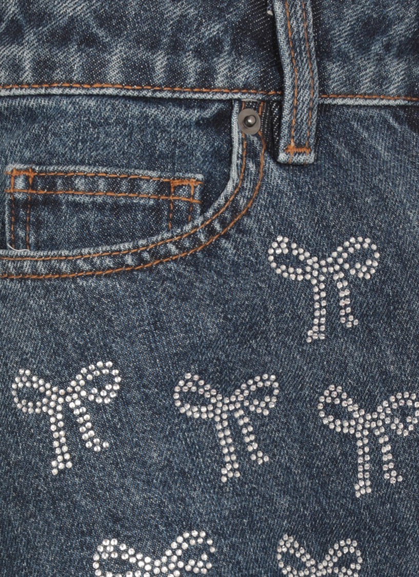 Shop Self-portrait Wide-leg Denim Jeans In Blue