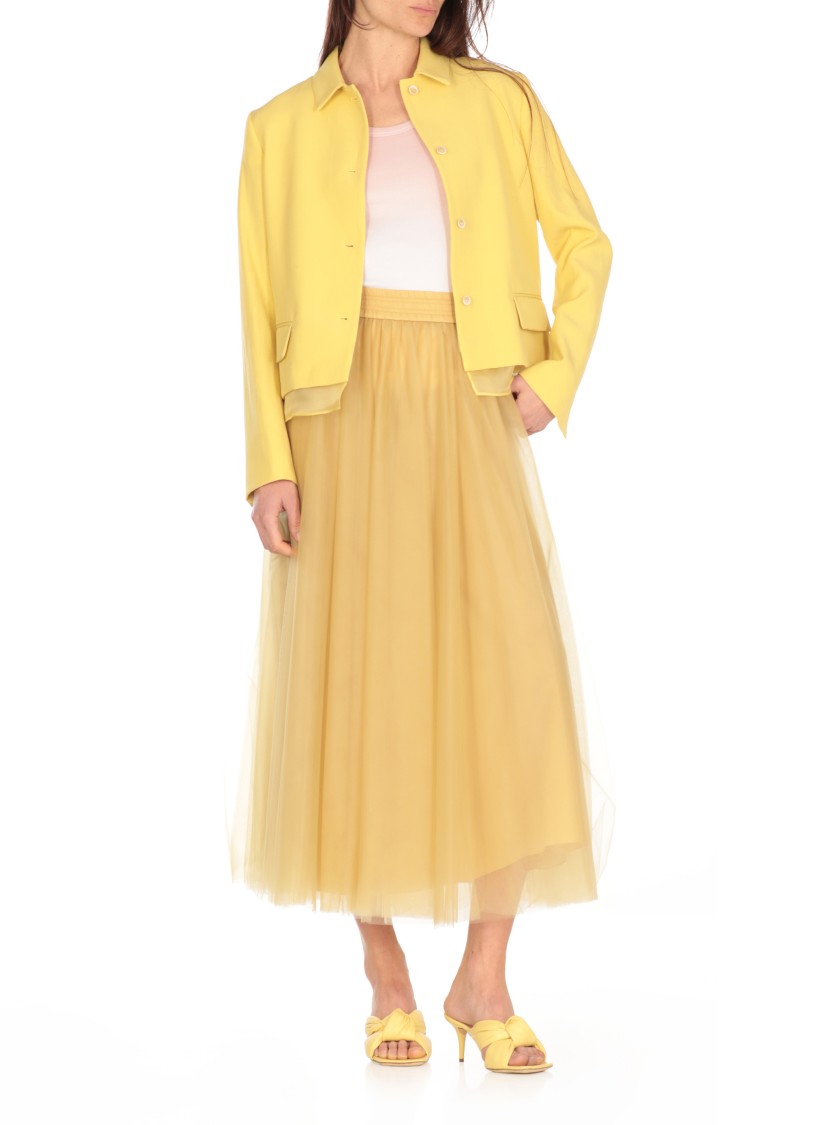 Fabiana Filippi Wool Linen Hopsack Fitted Jacket With Organza Band In Yellow