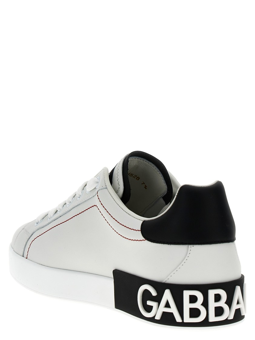 Dolce & Gabbana White Calf Leather Sneakers With Logo Patch And Round Toe In White