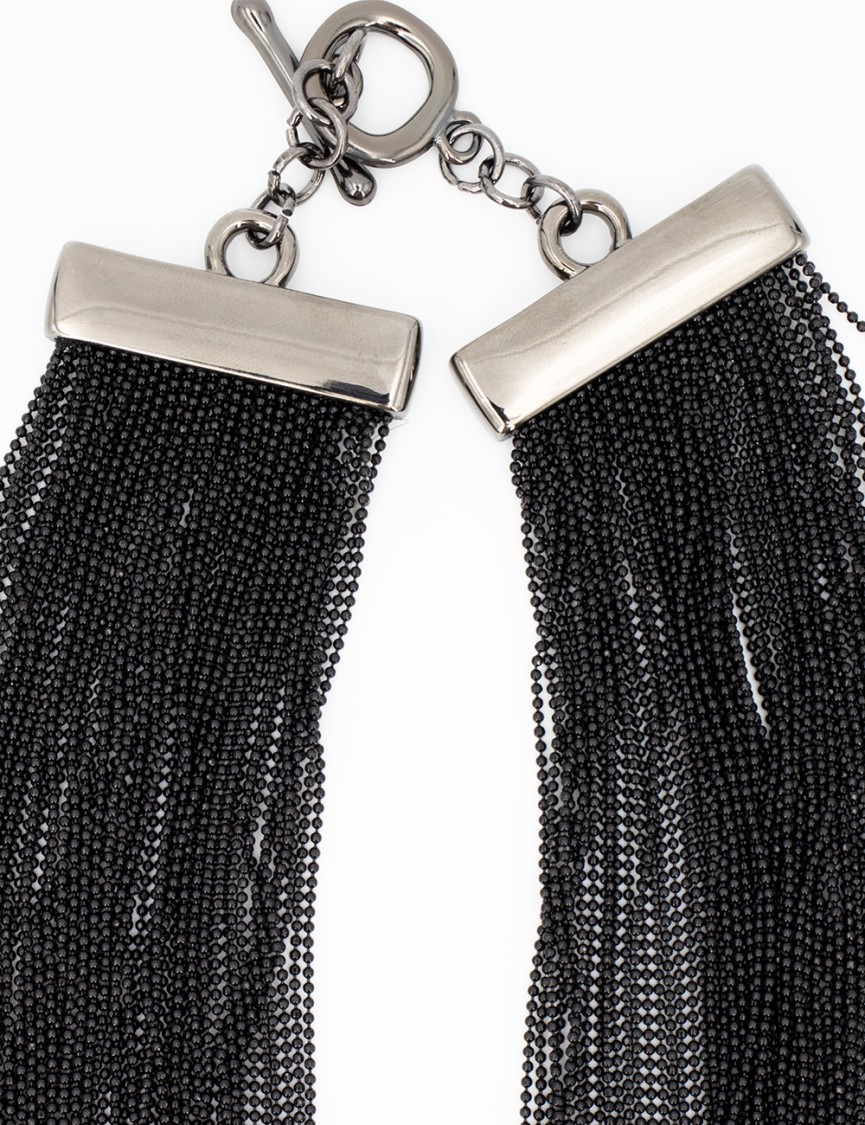 Fabiana Filippi Multiple Strand Black Bead Necklace With Metallic Clasps