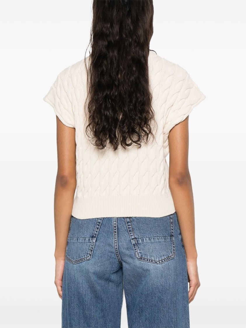 Shop Semicouture Semi Couture Textured Cable Knit Cropped Sweater In Neutrals