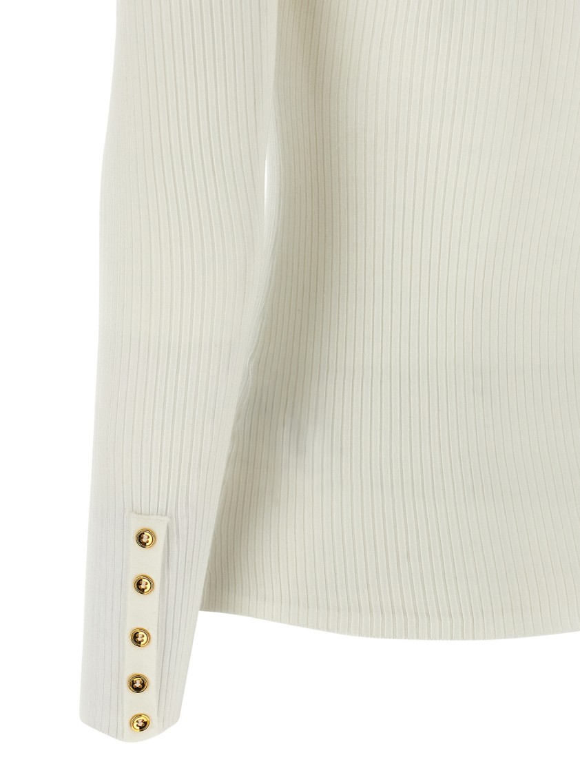 Elisabetta Franchi Maglia A Costine Con Taschino Avorio In White