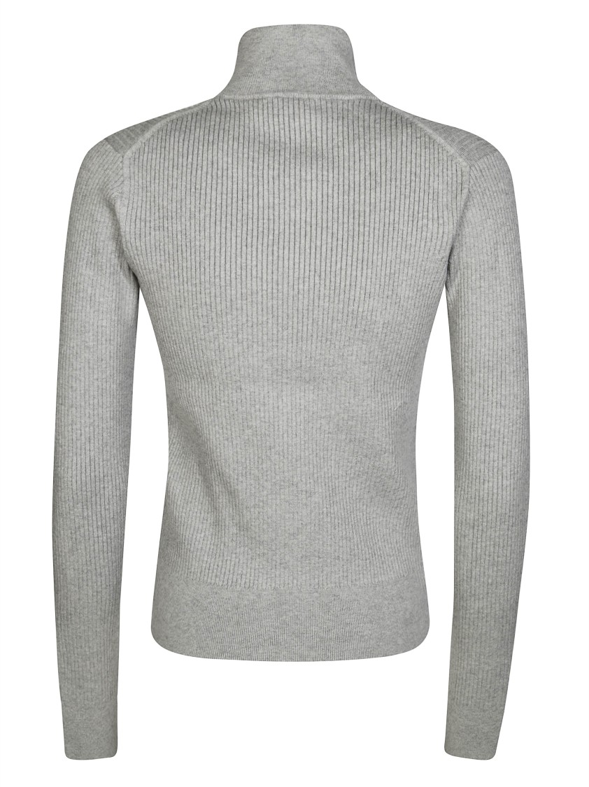 Jw Anderson J. W. Anderson Ribbed Zip-up Cardigan With High Collar In Gray