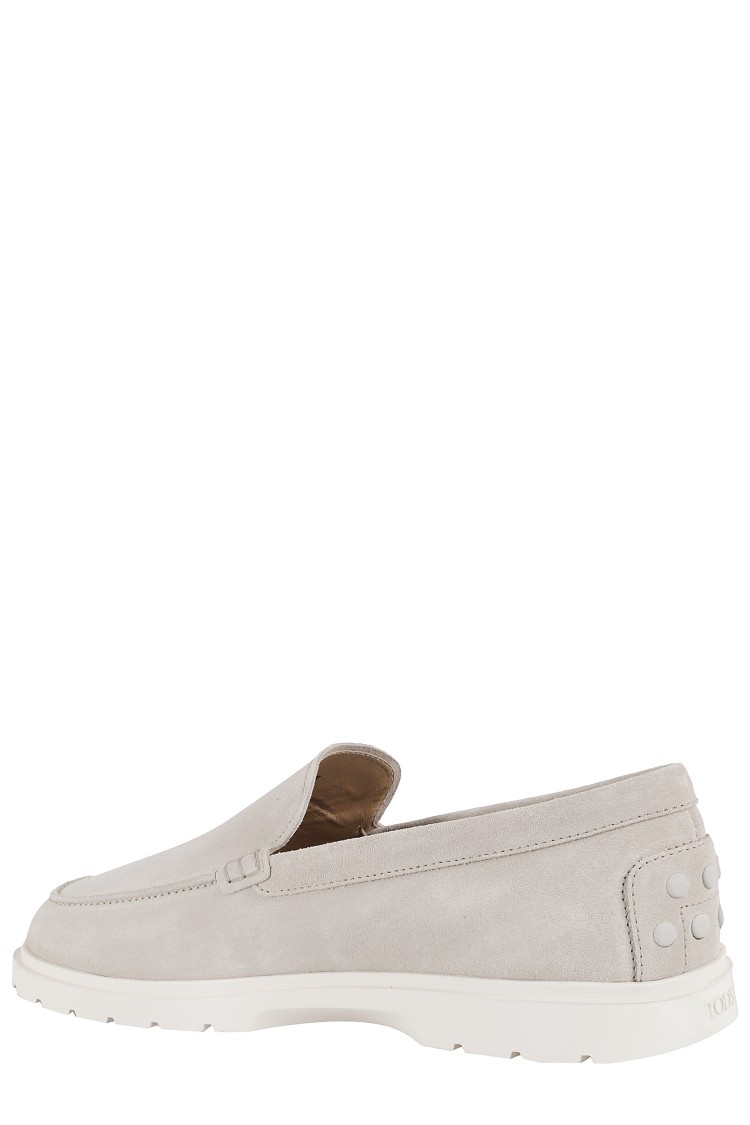 Shop Tod's Suede Upper Hybrid Moccasin With Embossed Logo In Grey