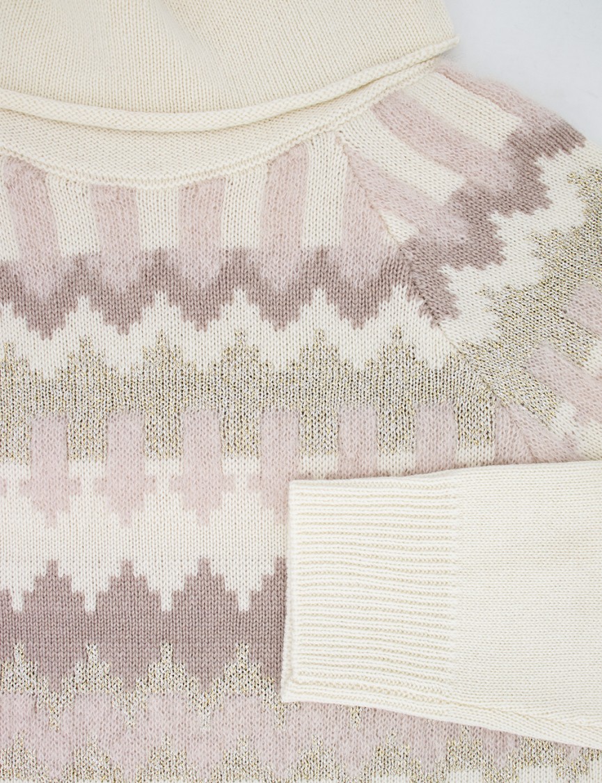 Panicale Cloud Geometric Pattern Turtleneck Jumper In Neutrals