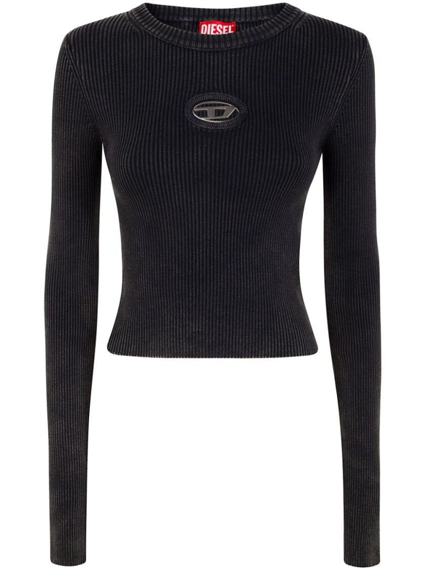 Diesel M-anchor-a Cropped Denim Sweatshirt With Cut-out Detail In Black