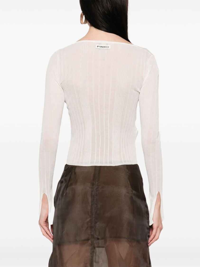 Shop Pinko Ribbed Cardigan In Semi-sheer Crepe Fabric