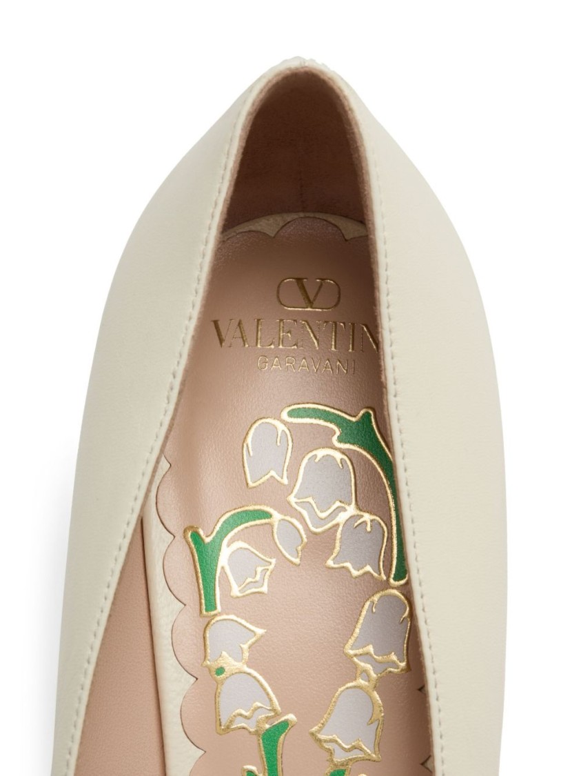 Shop Valentino Garavani Bow Detail White Leather Pumps With Signature V Logo