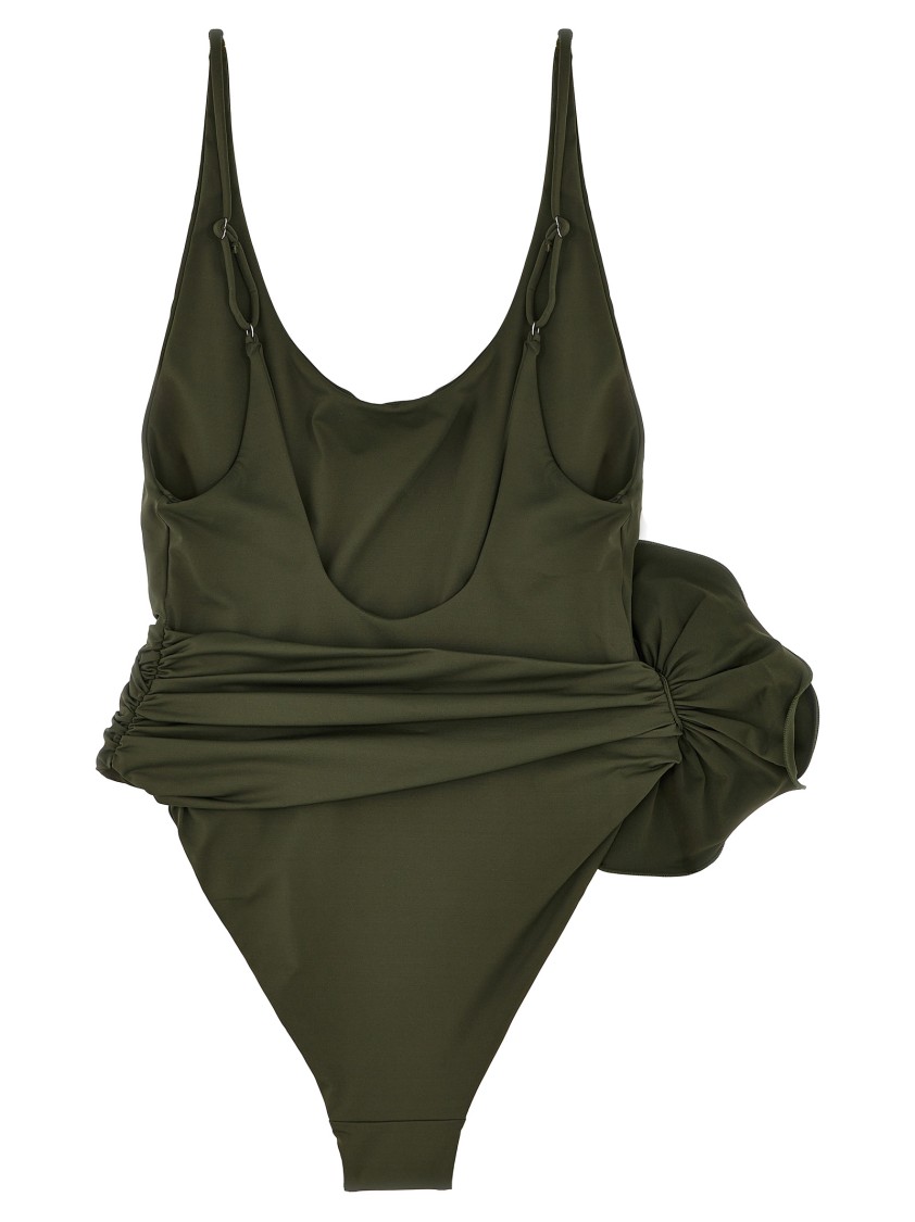 Magda Butrym One-piece Swimsuit With Applied Flower In Green