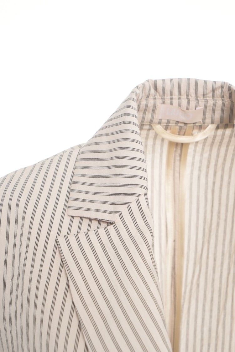 LIU •JO LIU JO STRIPED BLAZER WITH WAISTBAND AND NOTCHED LAPELS