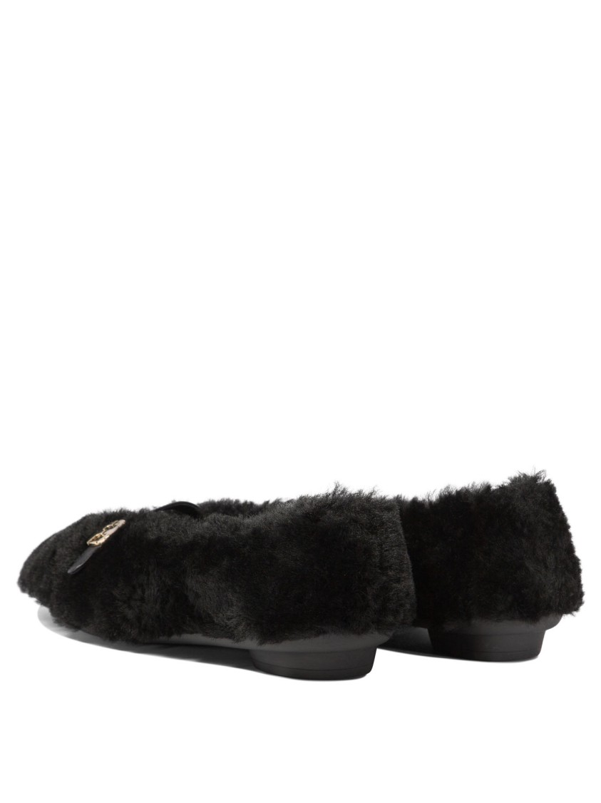 Ferragamo "noella Fur" Shearling Ballet Flats In Black