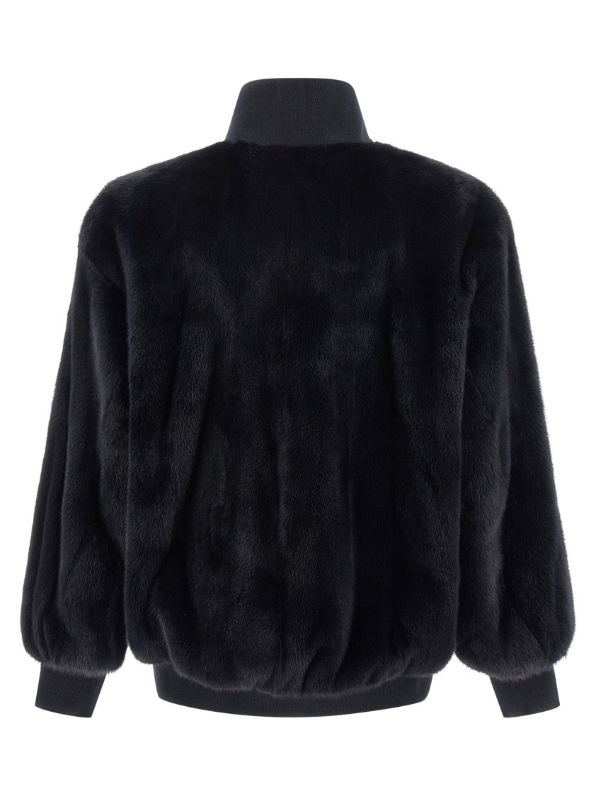 Blancha Luxurious Mink Fur Bomber Jacket With Zip Closure And Casual Appeal In Black
