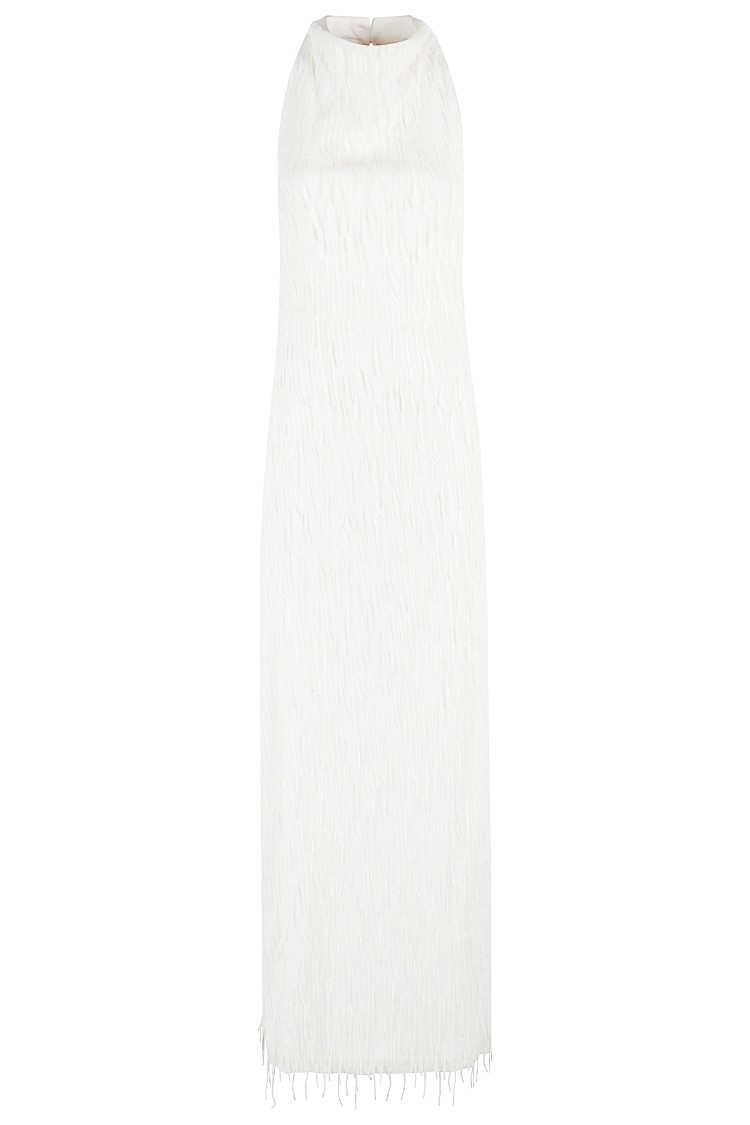 ROTATE BIRGER CHRISTENSEN ROTATE MAXI HALTERNECK DRESS WITH SEQUIN FRINGES