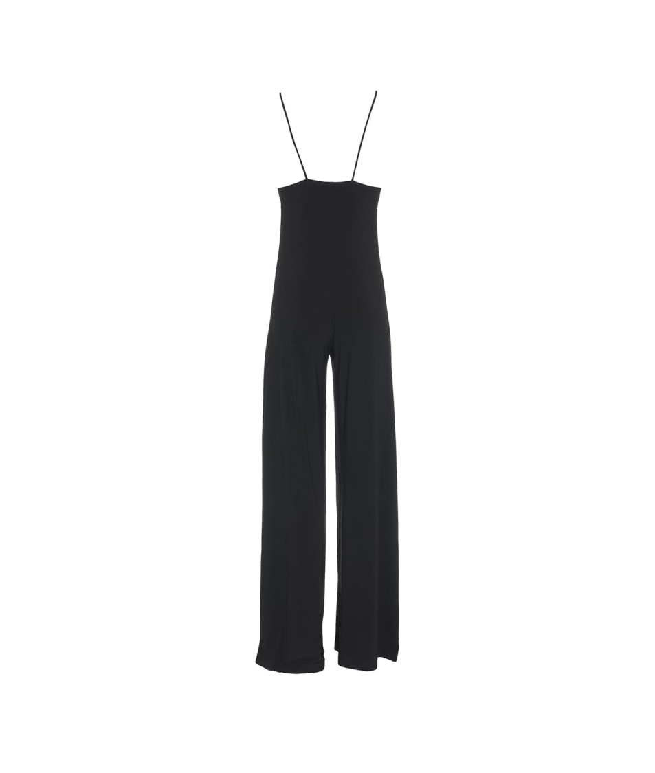 Shop Norma Kamali Wide Leg Jumpsuitstraps And V-neckline In Black