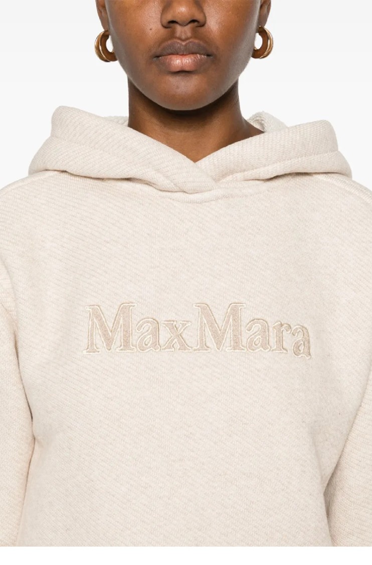 Max Mara Cropped Relaxed-fit Hoodie With Embroidered Logo In Neutral