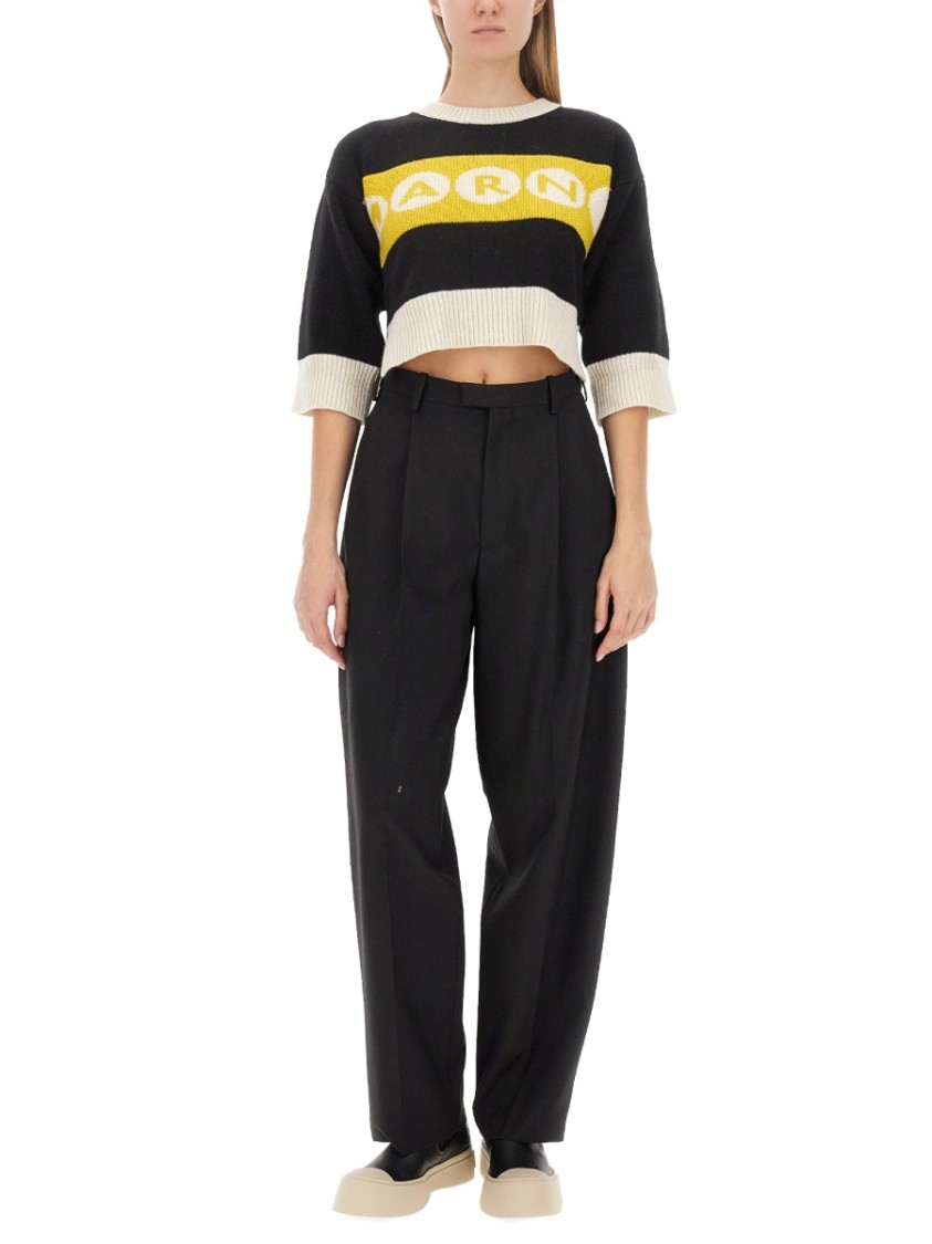 Marni Cropped Jersey With Bold Logo In Multi