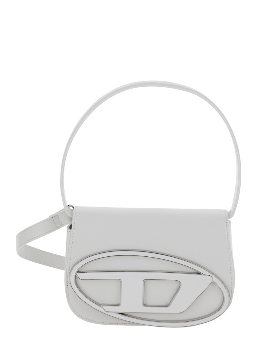 Diesel 1dr White Shoulder Bag With Oval D Patch In Leather Woman In White