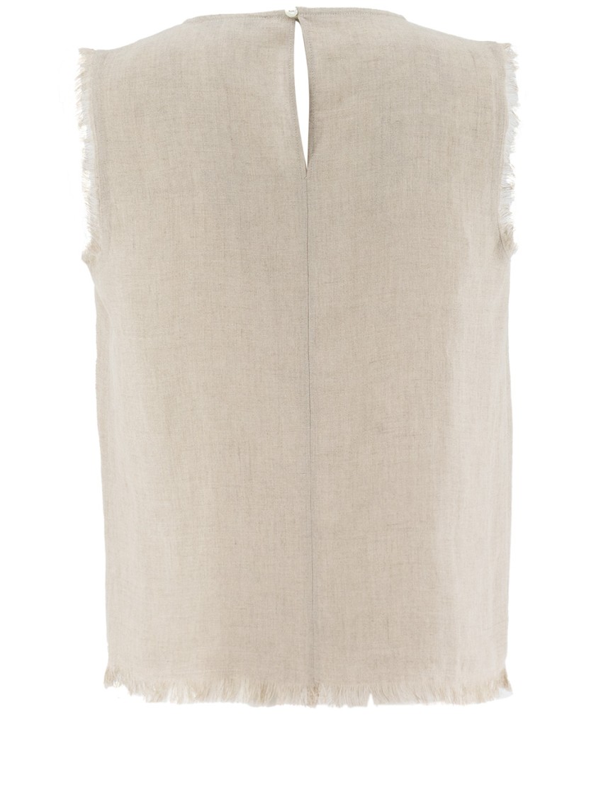 ANTONELLI ANTONELLI FRINGED LINEN TOP WITH BUTTON BACK CLOSURE