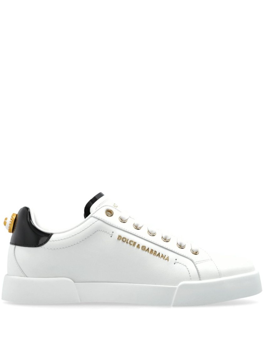 Dolce & Gabbana White Low Top Sneakers With Logo Lettering On The Tongue And Logo Detail On The Heel In Leather Woma In White