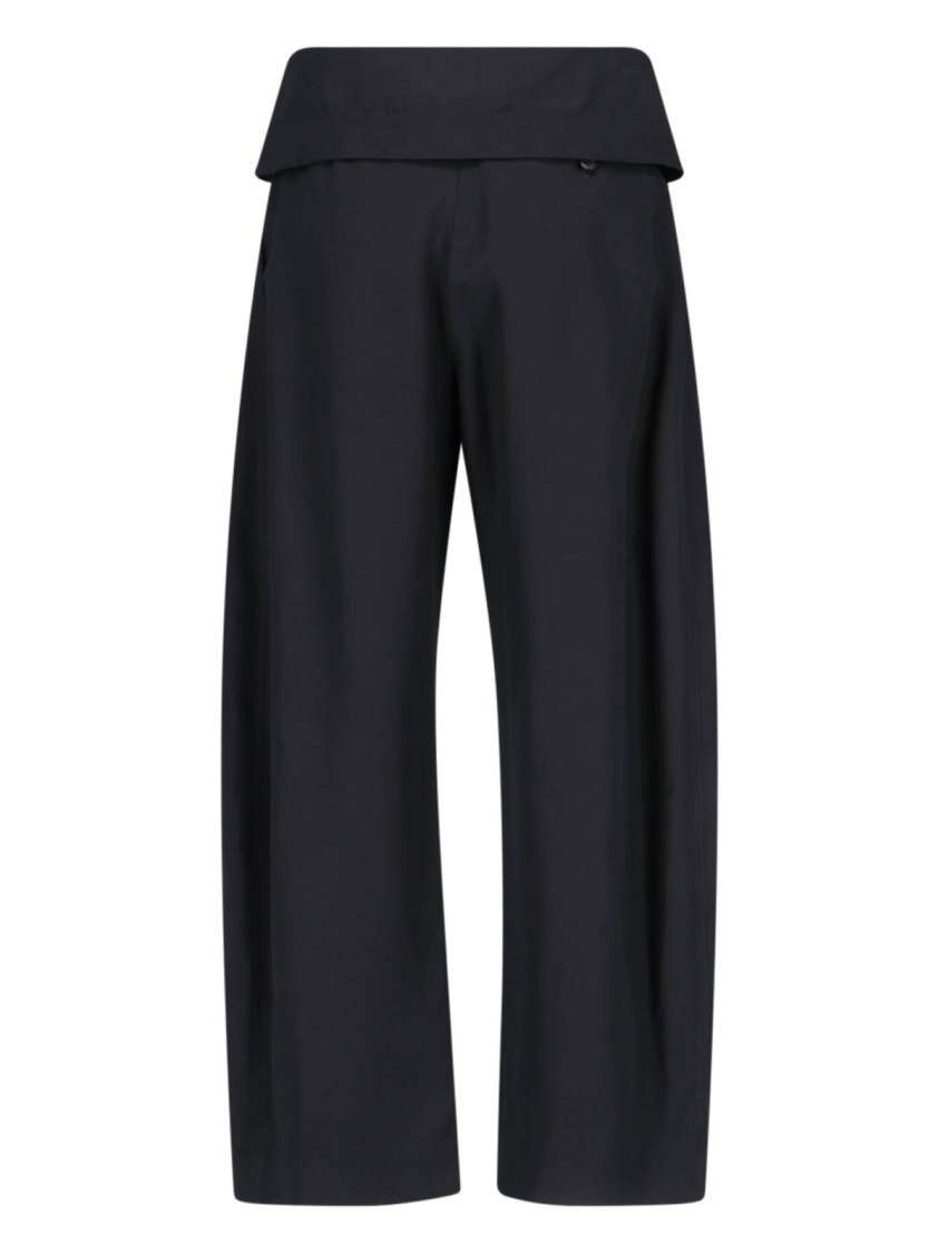 Shop Jw Anderson J. W. Anderson High-waisted Black Wide-leg Pants With Silver Logo Detail