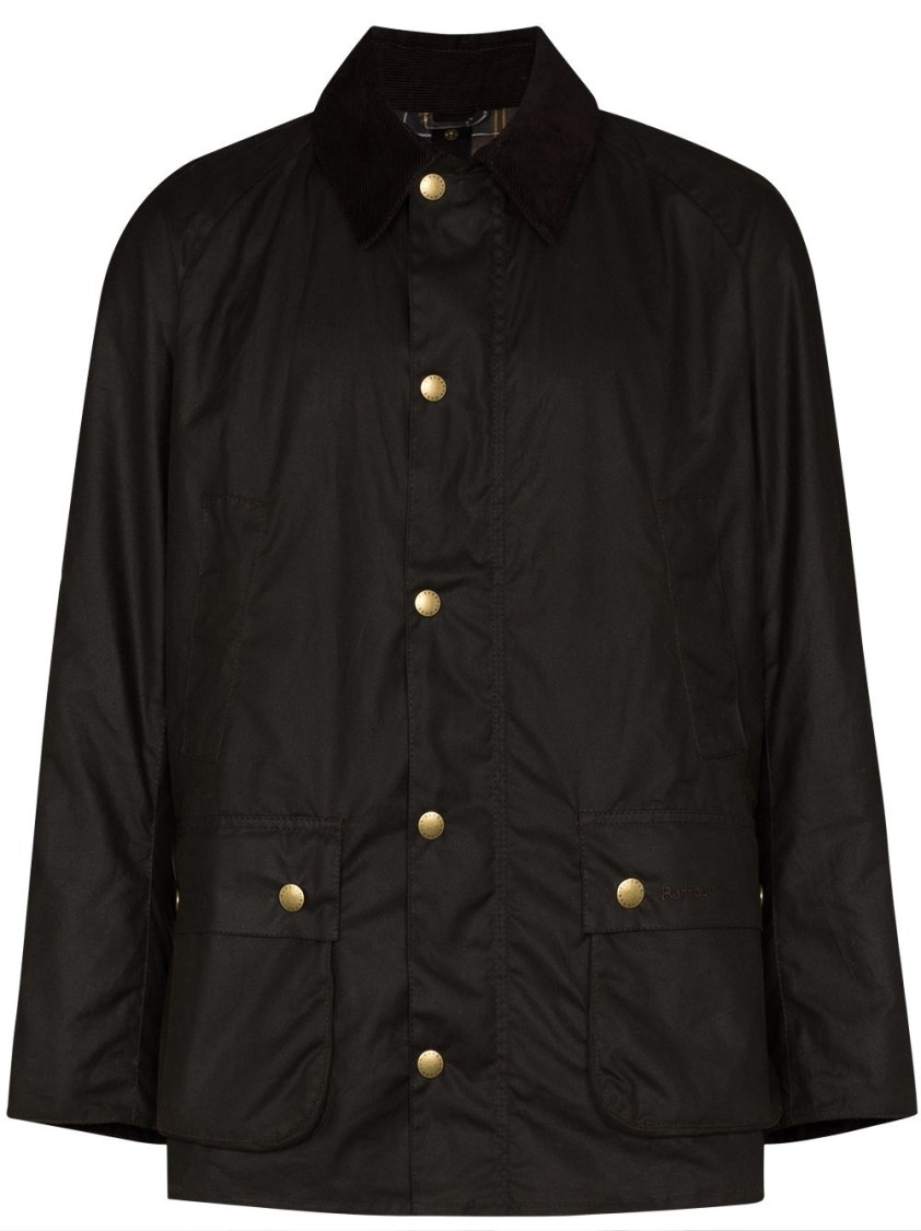 Barbour Brown Waxed Cotton Ashby Jacket In Black