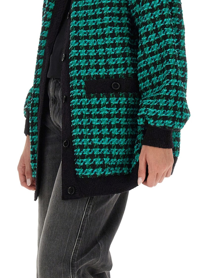 Msgm Houndstooth-pattern Tweed Cardi-coat In Green
