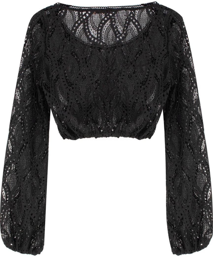 Ermanno Scervino Cropped Black Lace Top With Intricate Detailing