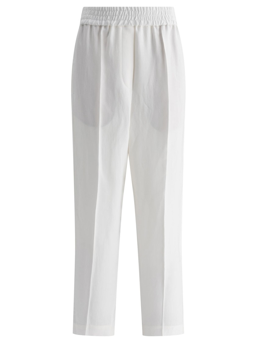 Brunello Cucinelli Soft Viscose-linen Blend Trousers In White