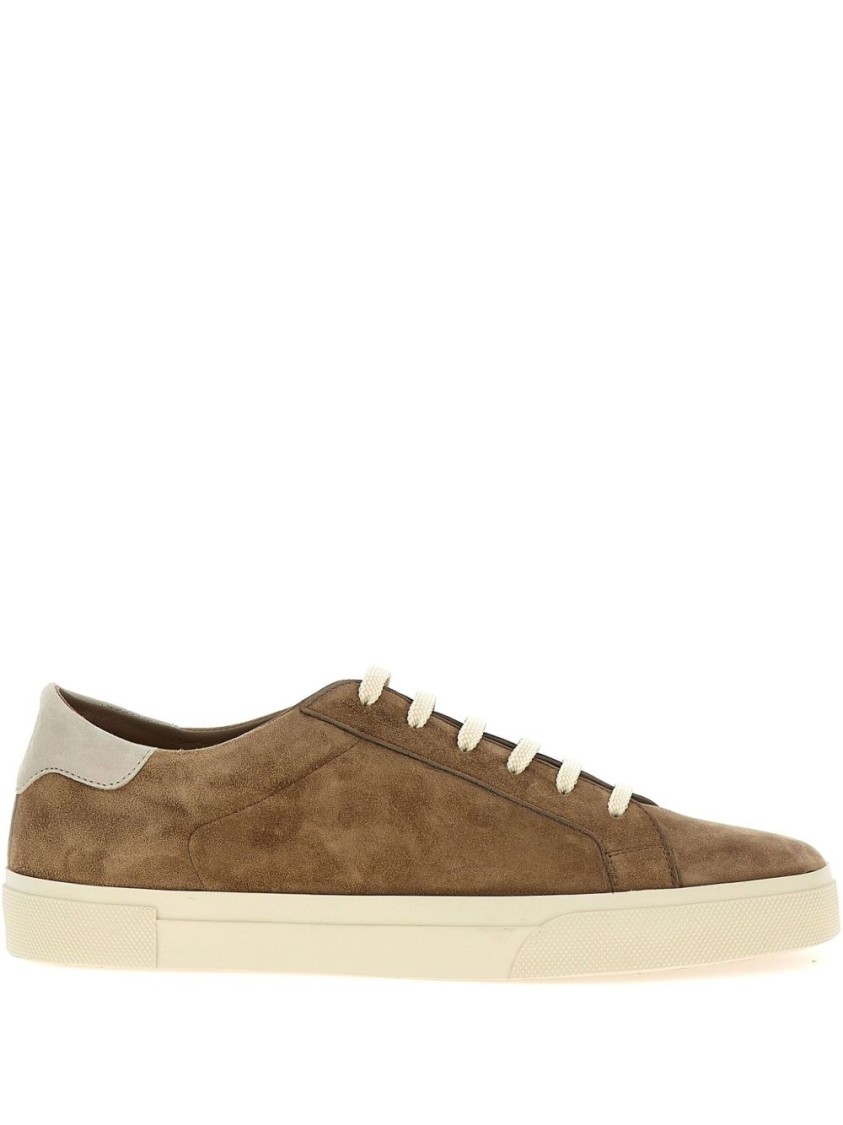 Brunello Cucinelli Suede Sneakers With Contrasting Laces In Brown
