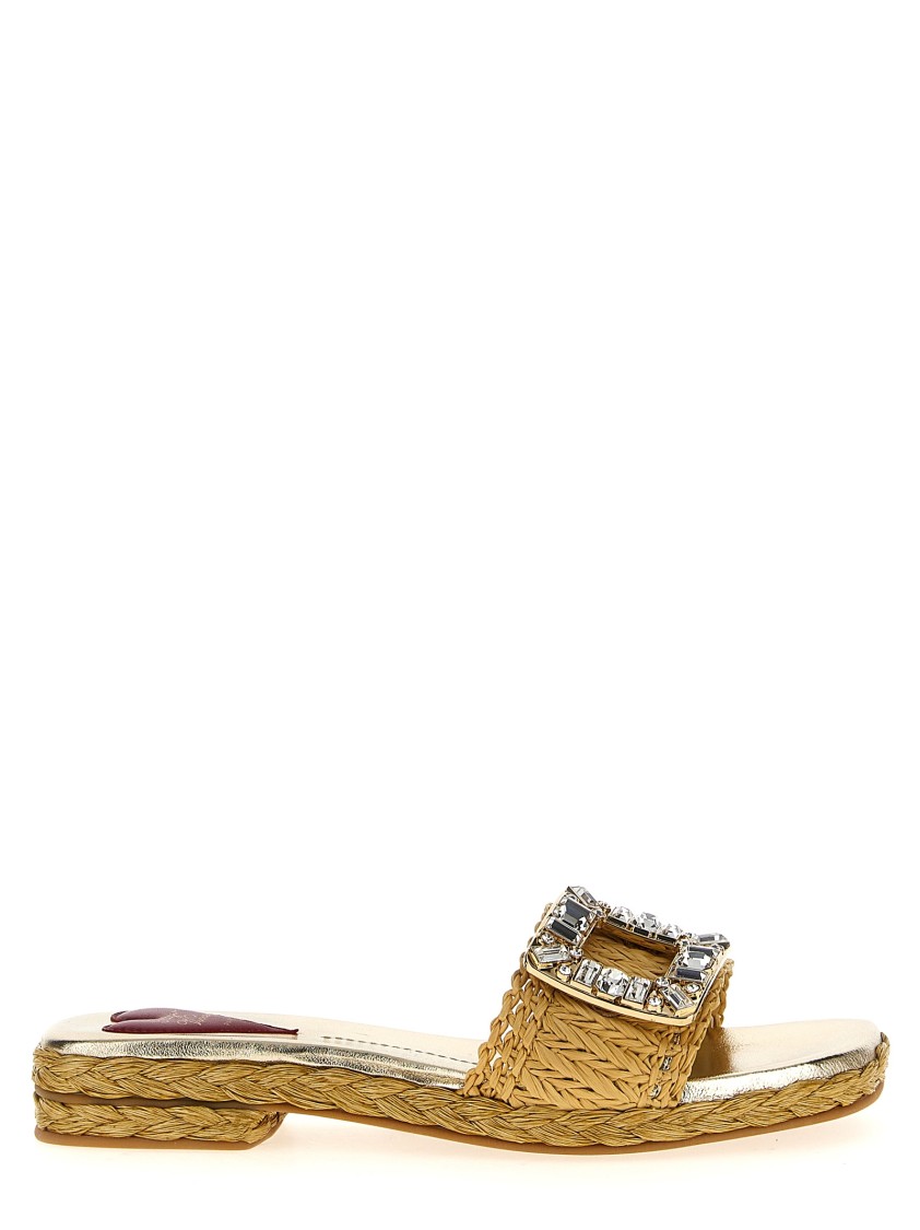 Roger Vivier Raffia Jewel Sandals In Neutral