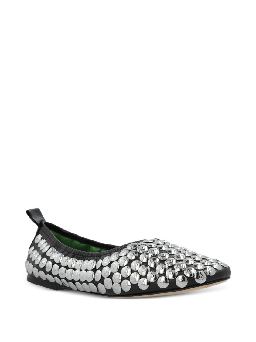Tory Burch Round Toe Flat Shoes With Metallic Stud Accents In Black